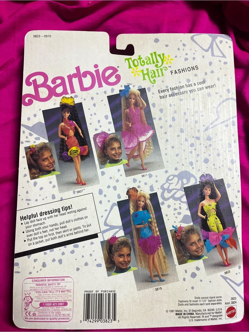 NRFB 1991 Mattel Barbie Totally Hair Fashions accessory set (Model #3823) Neon